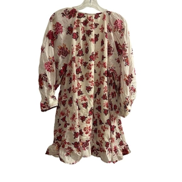 Free People Camella Mini Dress M Ivory and Pink Floral Bohemian 3/4 Sleeve - Picture 13 of 16